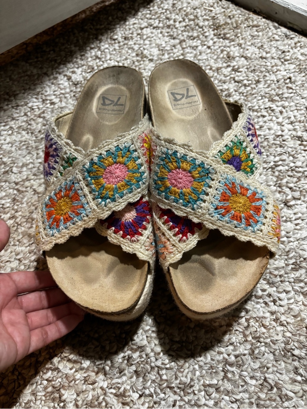 Dirty Laundry Multicolor Crochet Cross-Strap Sandals - Beige